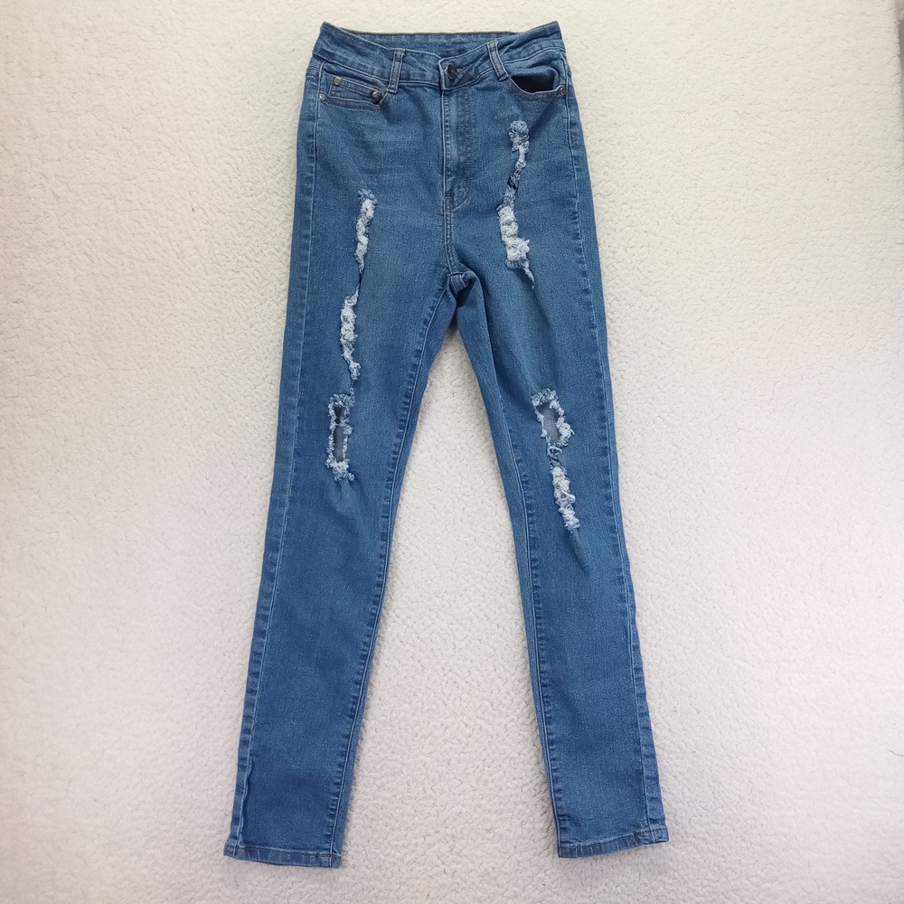 B.O.B High Waisted Distressed Skinny Jeans Medium Wash Sz 11/12 RN148738